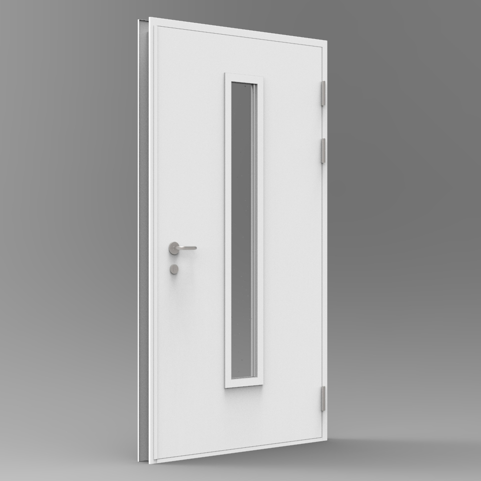 Single-sash fire door with rectangular vision panel