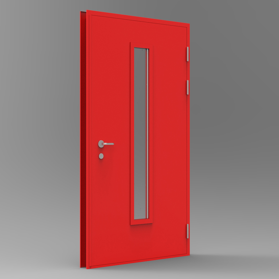 Single-sash fire door with rectangular window