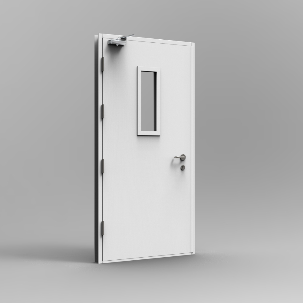 Single-sash fire door with rectangular panel